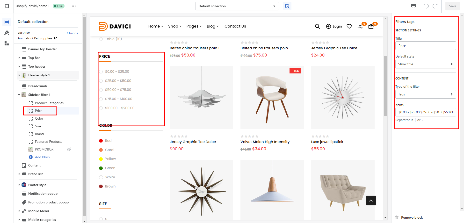 Collection page sidebar