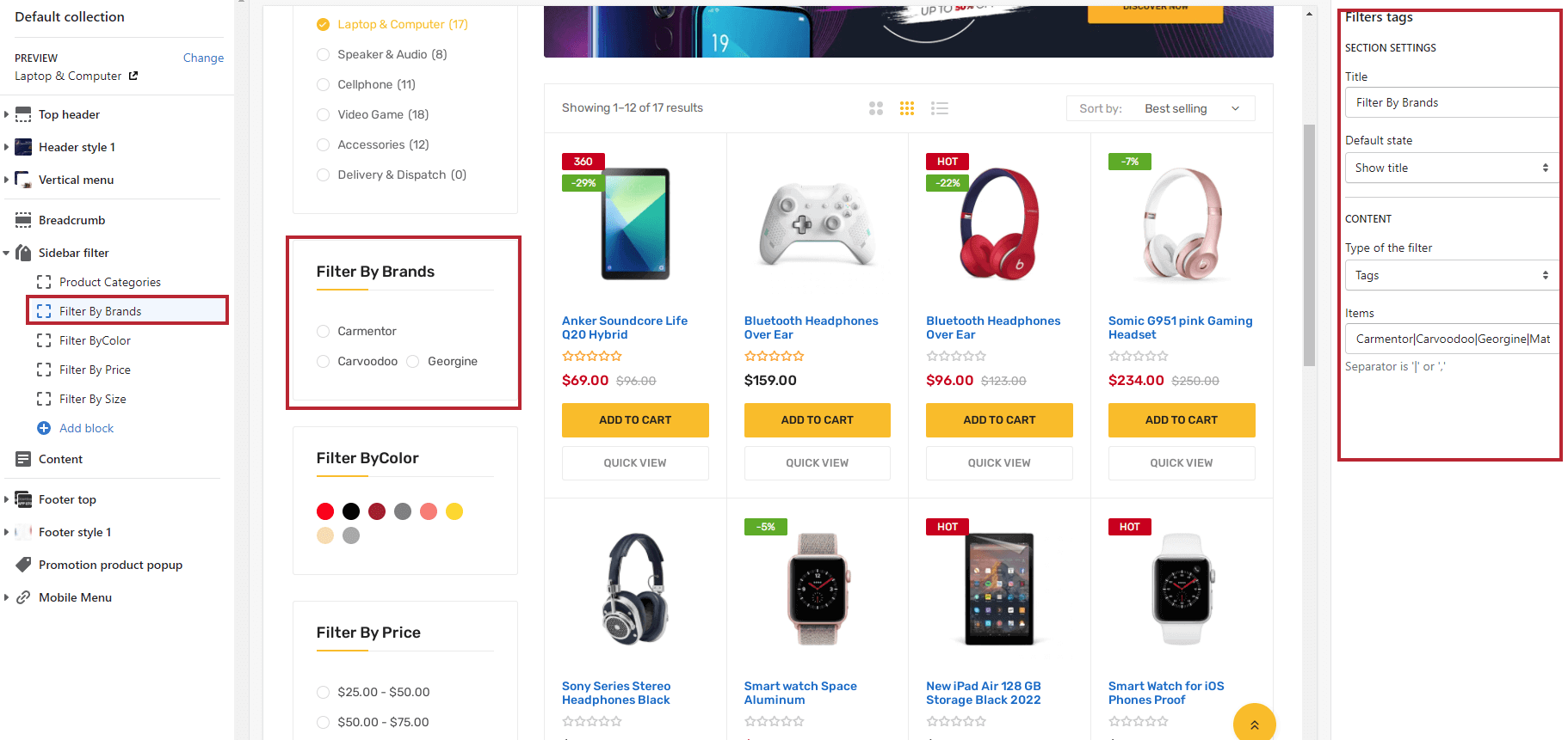 Collection page sidebar